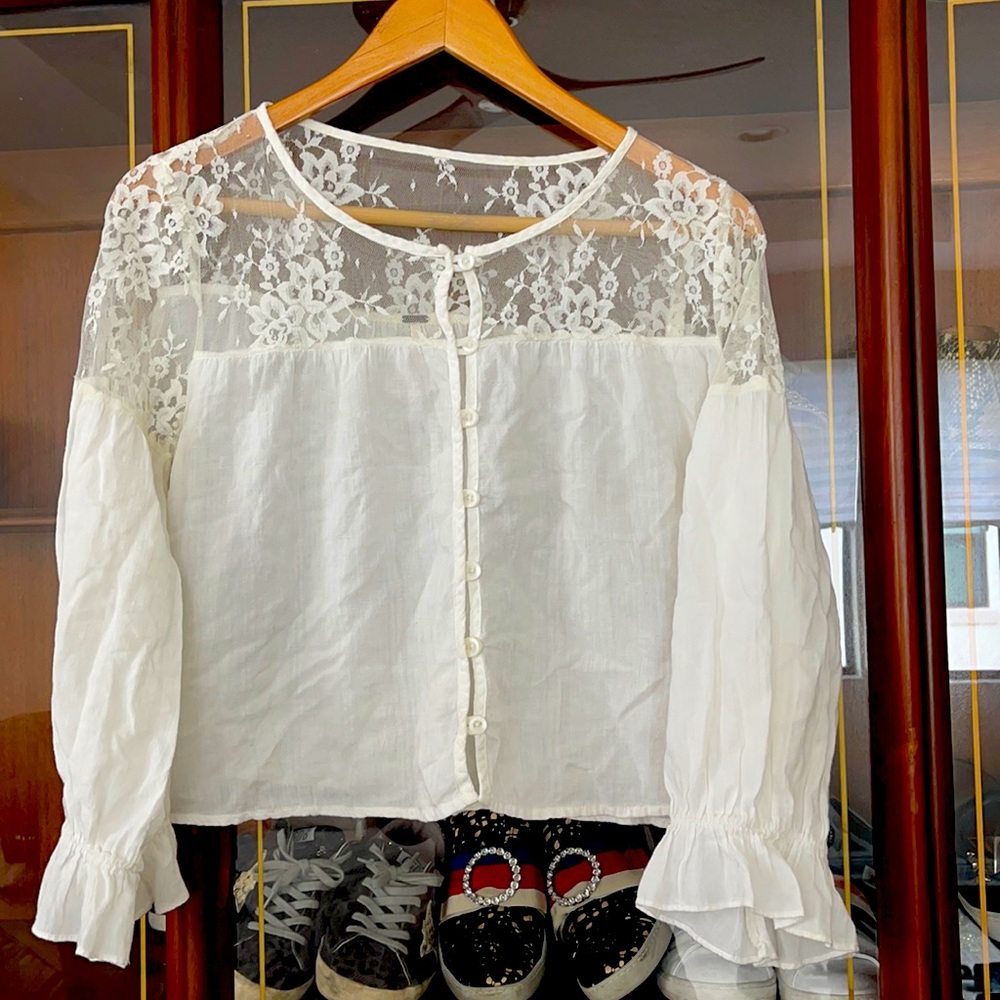 FREE PEOPLE lace/cotton cardigan